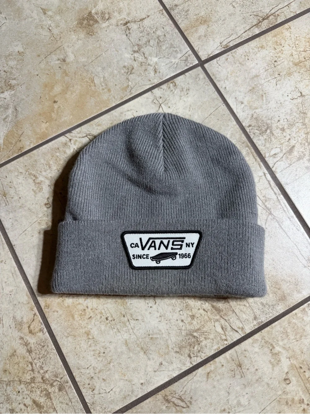 Vans Gray Cuffed Beanie with Logo Patch